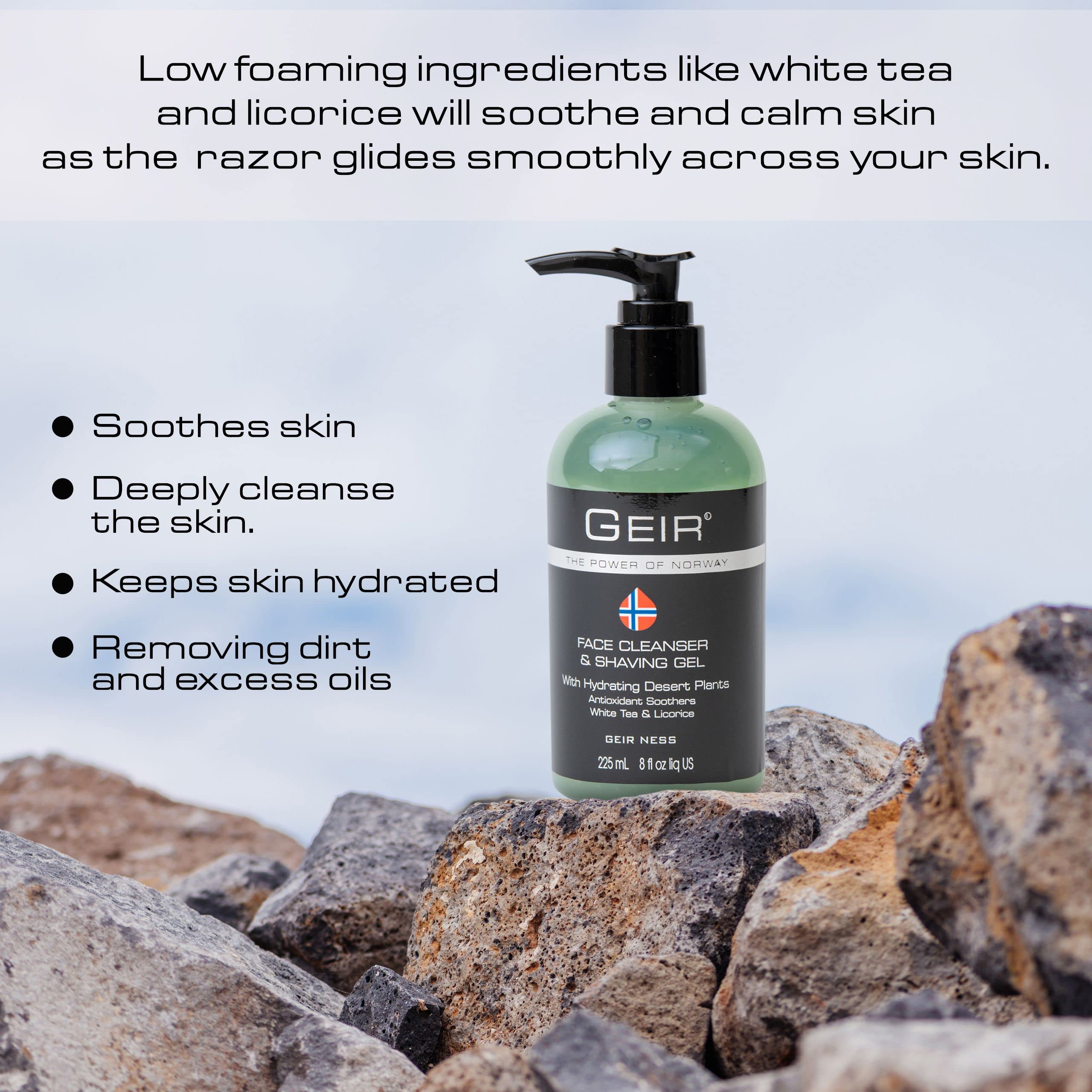 Foaming gel on damp skin demonstrates soap-free, water activated cleansing