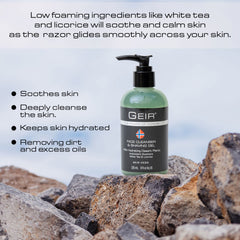 Foaming gel on damp skin demonstrates soap-free, water activated cleansing