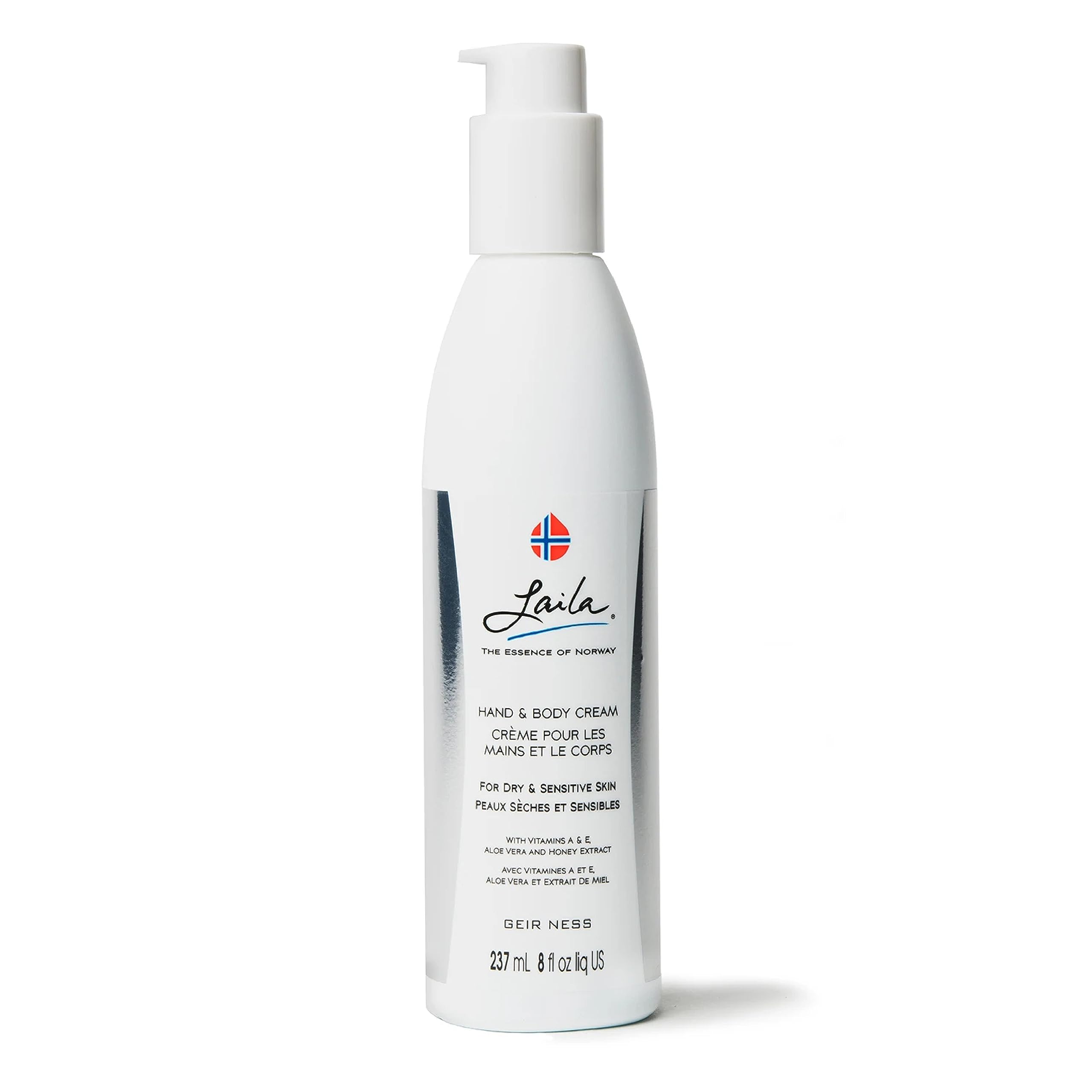 Geir Ness Laila Hand & Body Cream bottle with pump delivers long-lasting moisture