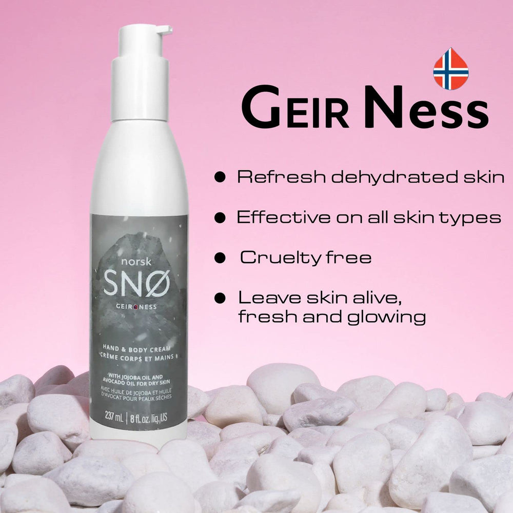 Geir Ness Norsk Sno natural ingredients avocado jojoba aloe for soothing hydration.