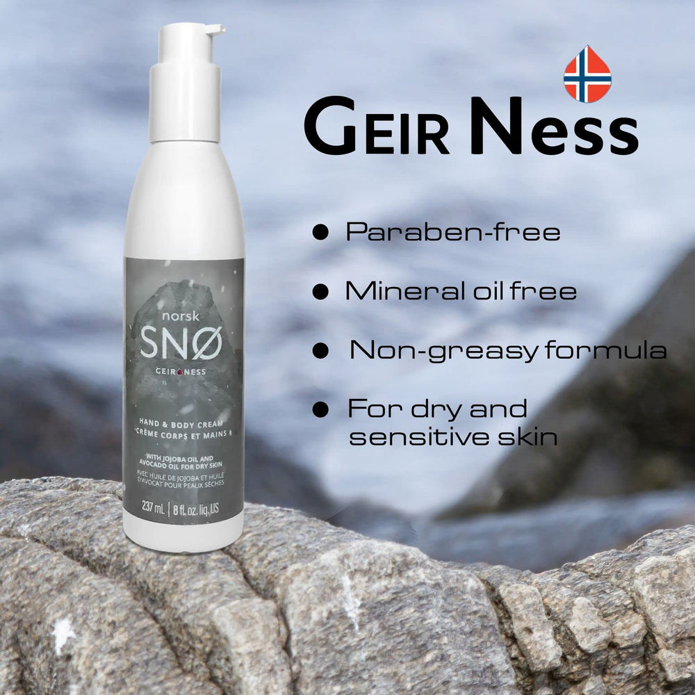 Geir Ness Norsk Sno packaging back detailing ingredients and size.