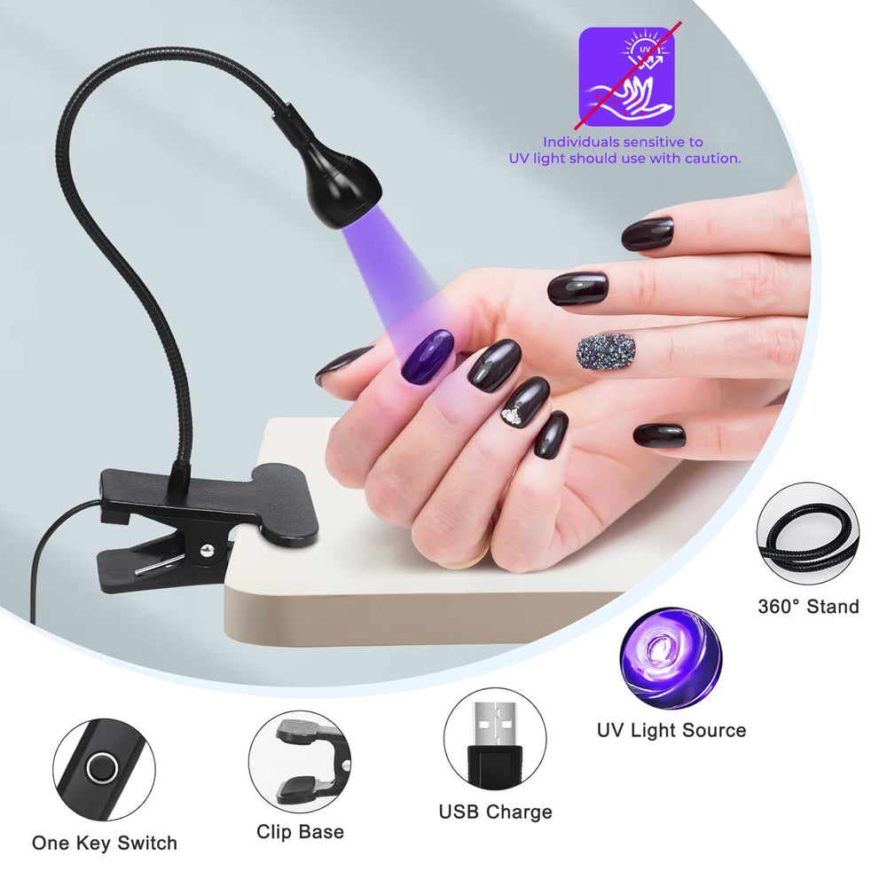 Geisofu gooseneck nail lamp suited for indoor and outdoor use.
