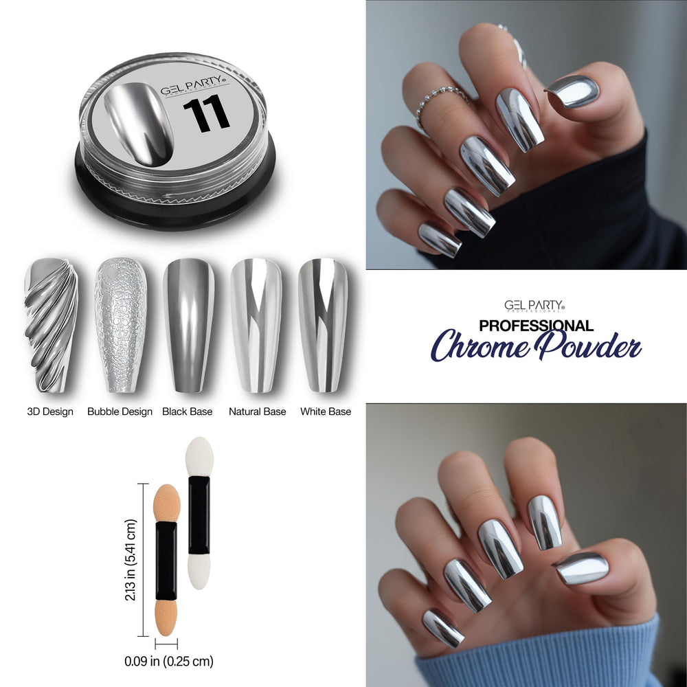 GEL PARTY chrome powder kit enables bold, luxurious nail looks.