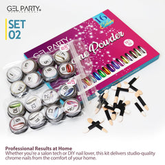 GEL PARTY chrome and holographic pigments for high-gloss nail art at home.