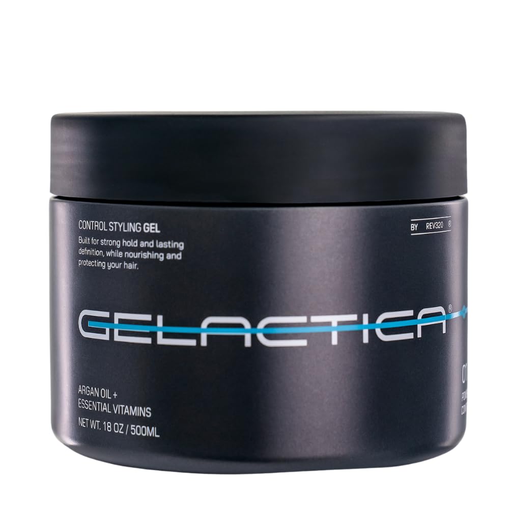 Gelactica Max Control bottle pour showing clean, alcohol-free formula for long-lasting hold.