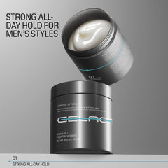 Gelactica Max Control hair slick-back look with defined shine.