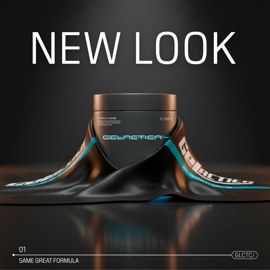 Gelactica Max Control slick-back style demonstrating strong hold without flaking.