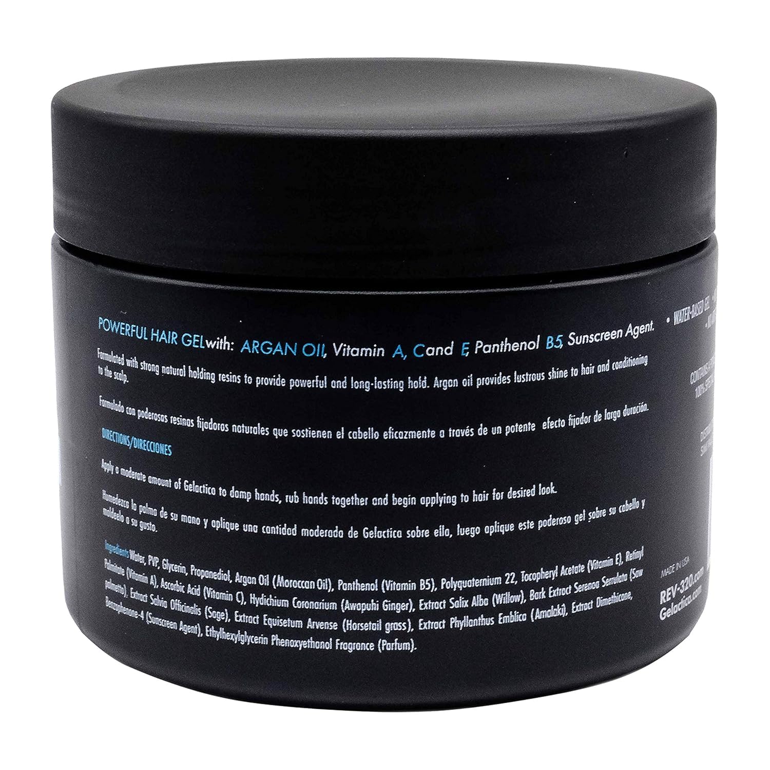 Gelactica Rev320 bottle closeup for premium daily grooming.