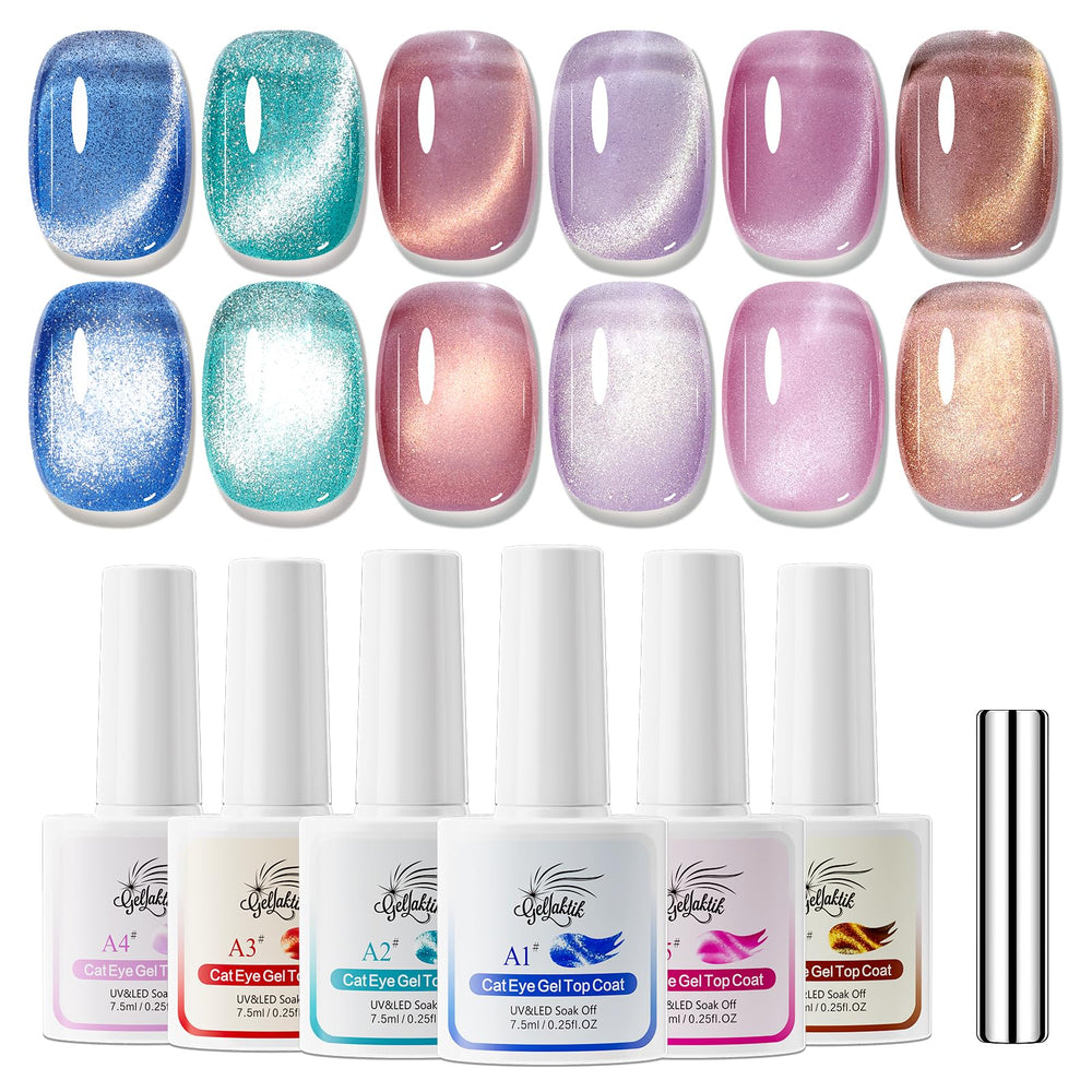 GELLAKTIK Cat Eye Kit with six color bottles for magnetic nail art