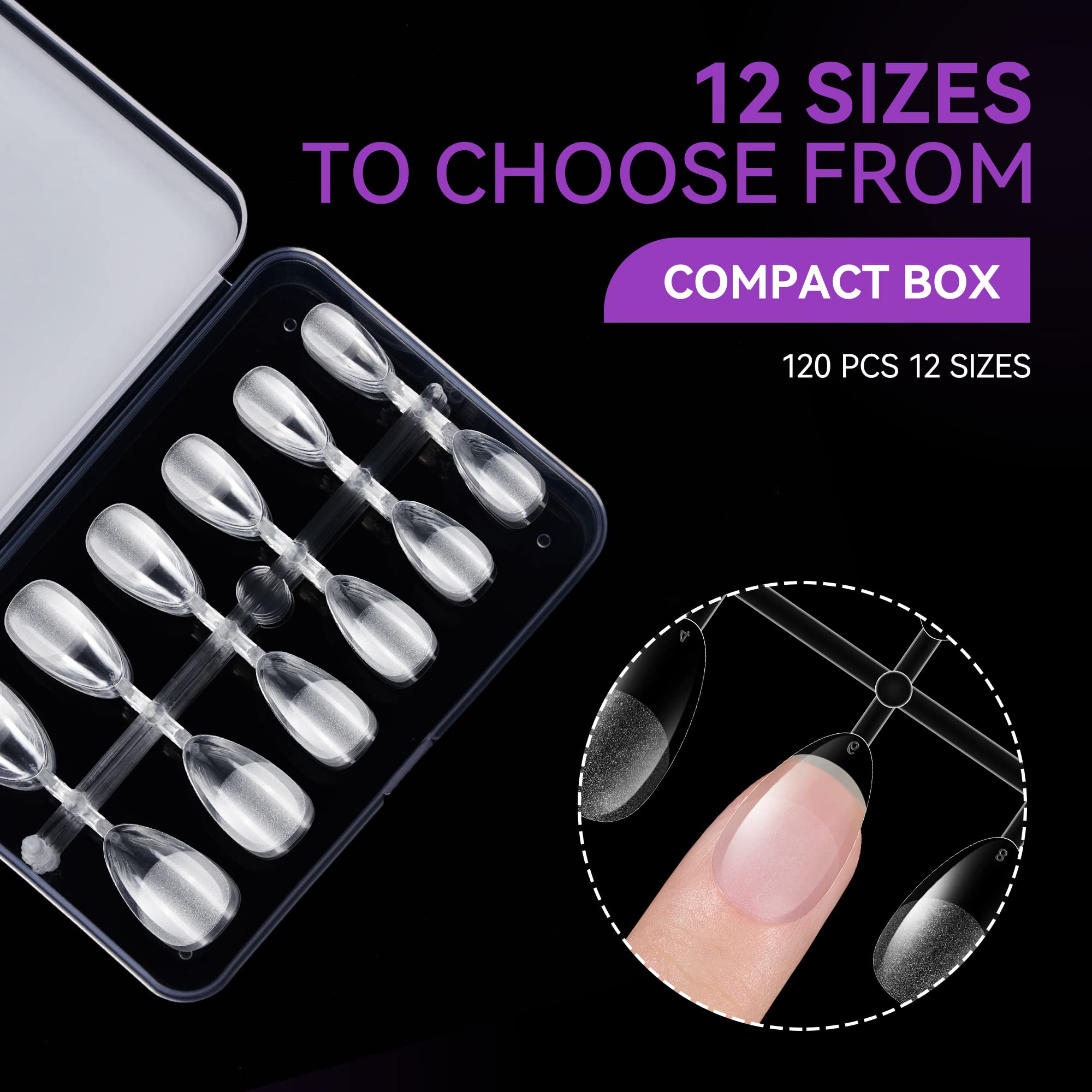 Gelike EC 12-size nail tips kit provides a precise fit for DIY nails