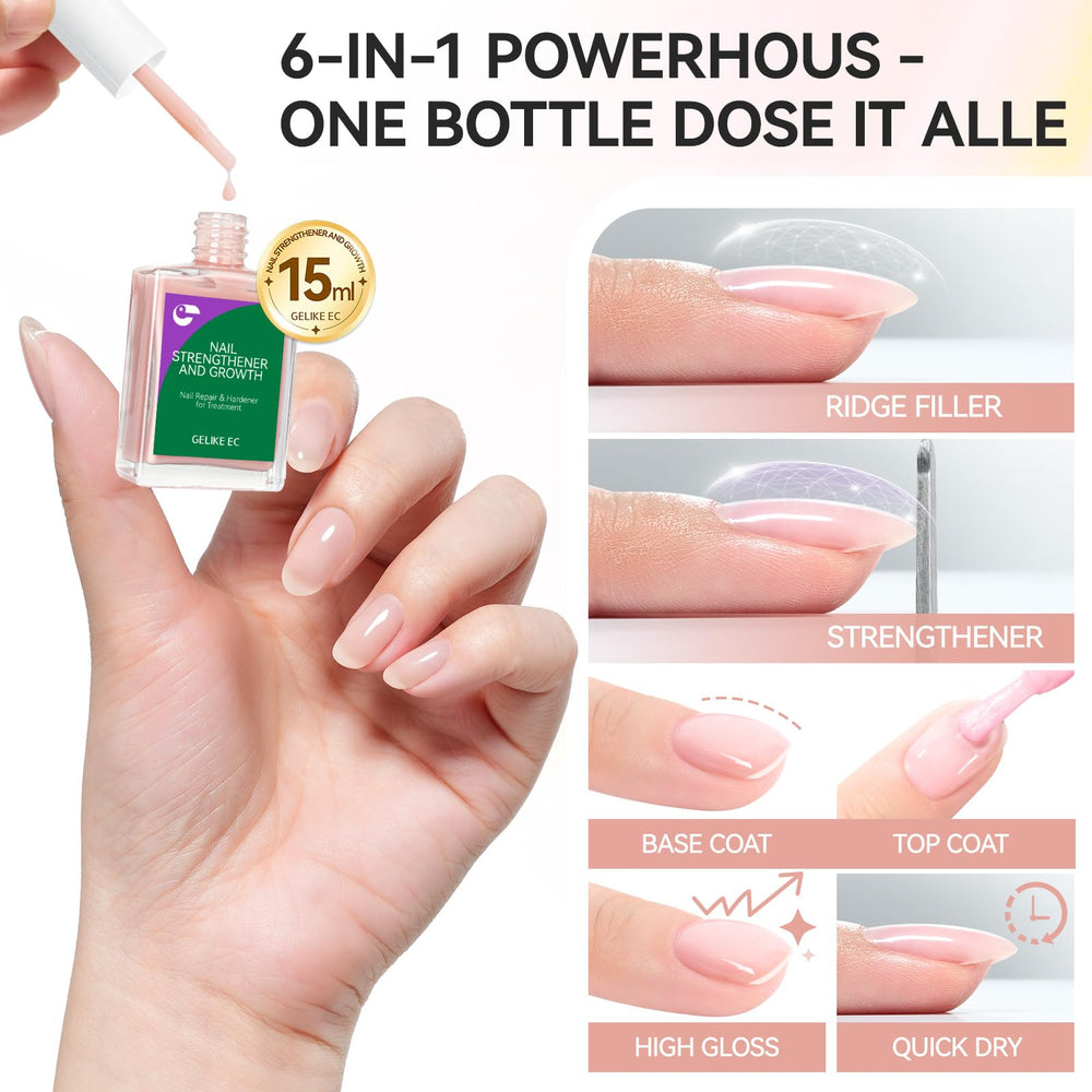 gelike ec 6-in-1 nail strengthener label highlights multiple benefits
