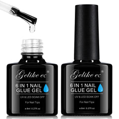 gelike ec 6in1 nail glue bottle shows fast, reliable bonding for tips and press-ons.