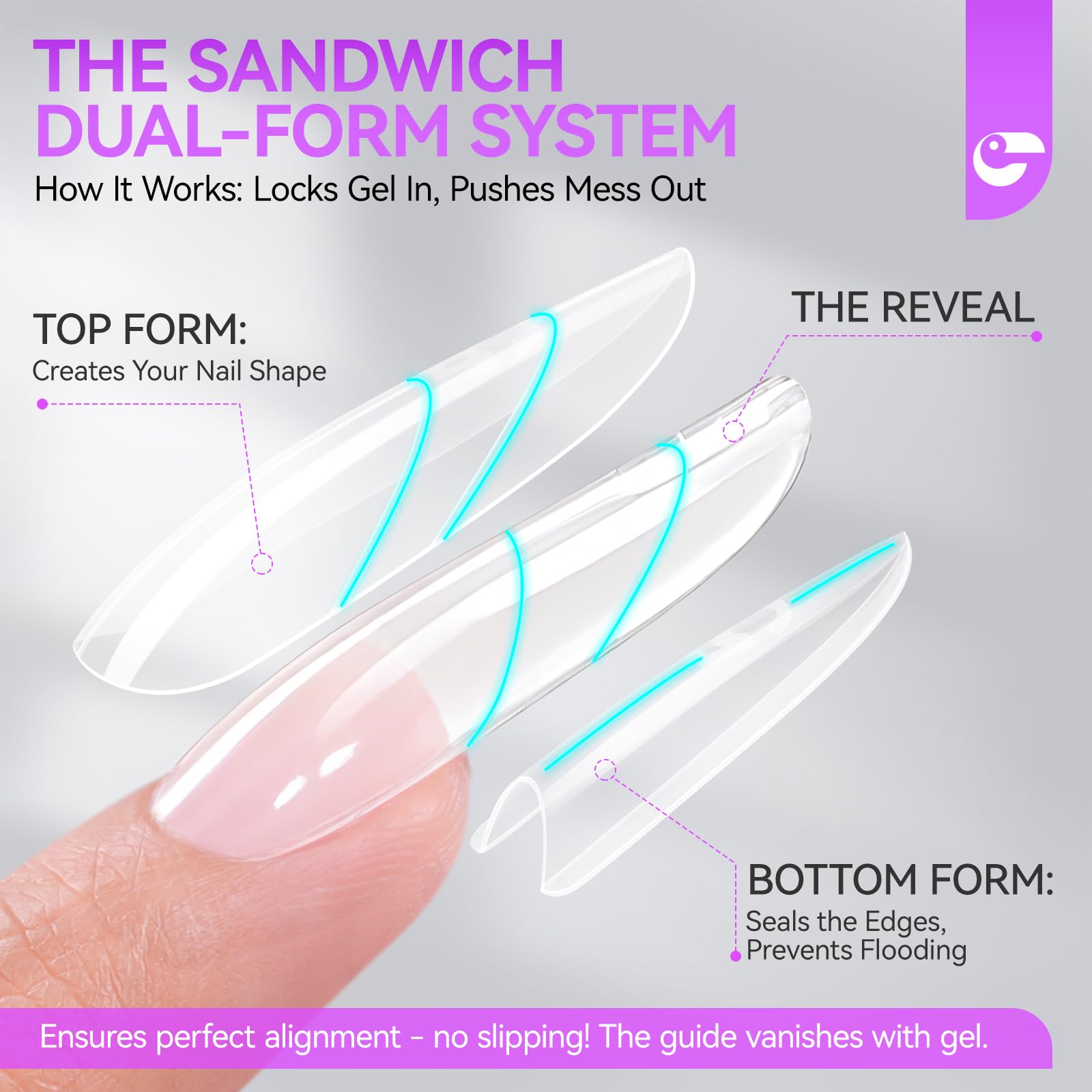 Gelike EC builder gel forms in clear top-bottom set for easy control.