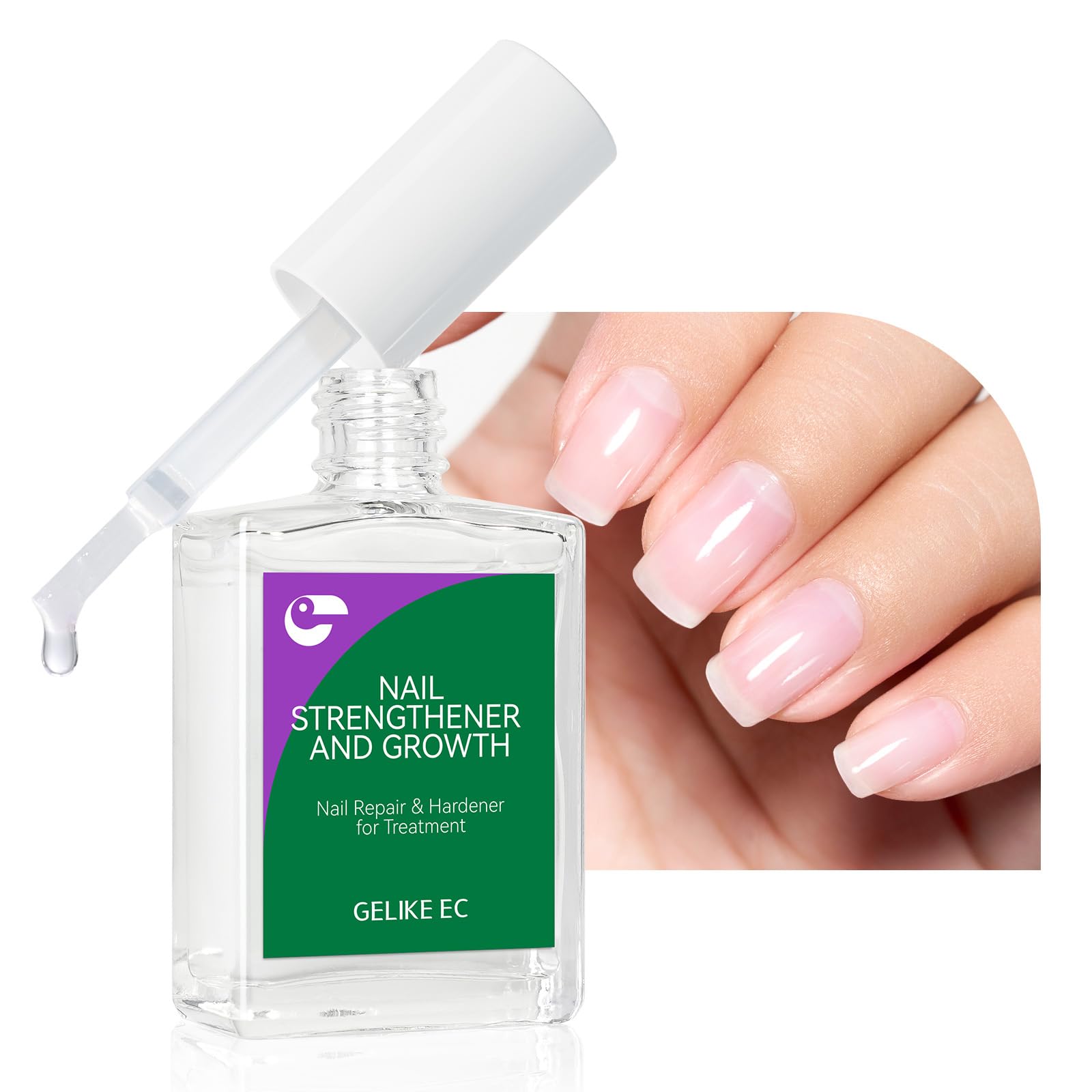 Gelike EC clear nail polish strengthener bottle for natural shine and protection.