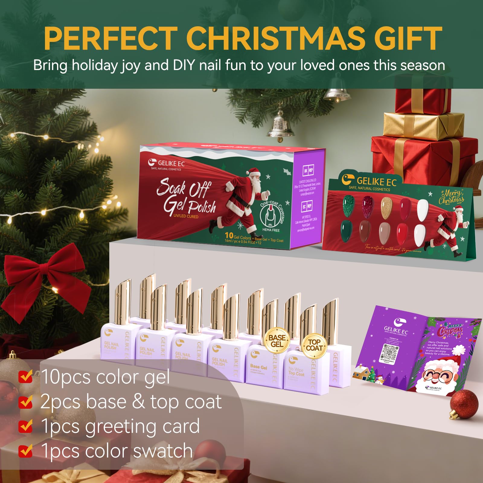 Gelike EC color swatches showcasing festive shades for easy holiday planning