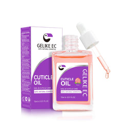 Gelike EC cuticle oil bottle applying nourishing oil to dry cuticles.