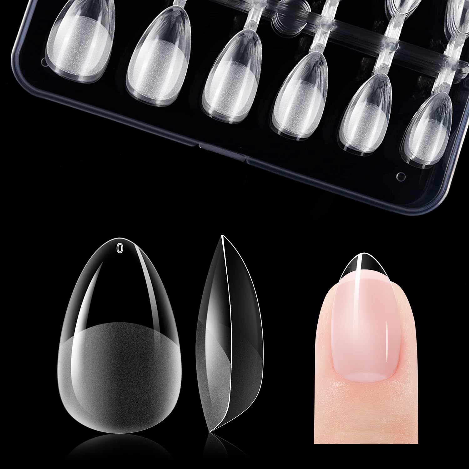 Gelike EC extra-short almond nail tips on hand for a natural manicure and quick DIY look