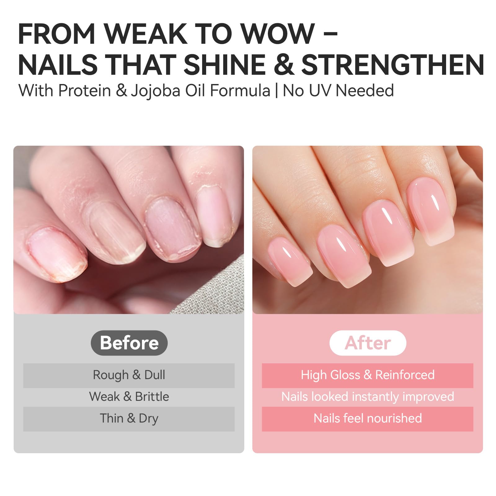 Gelike ec keratin jojoba formula highlights nourishing nails and growth support.