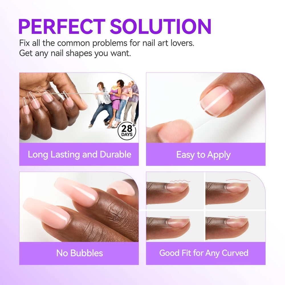 Gelike EC nail builder glue shapes tips for a seamless blend.