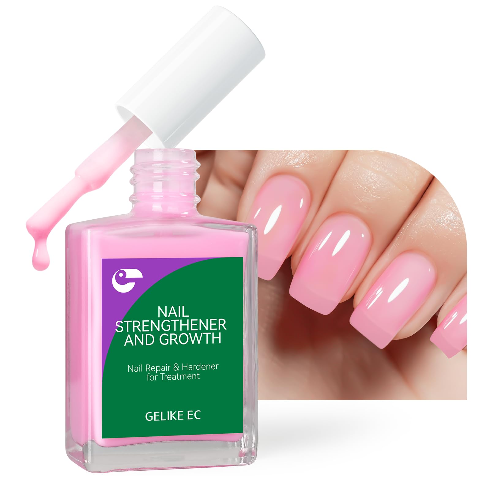 gelike ec Nail Ridge Filler Pink on nails delivering a smooth surface and natural shine