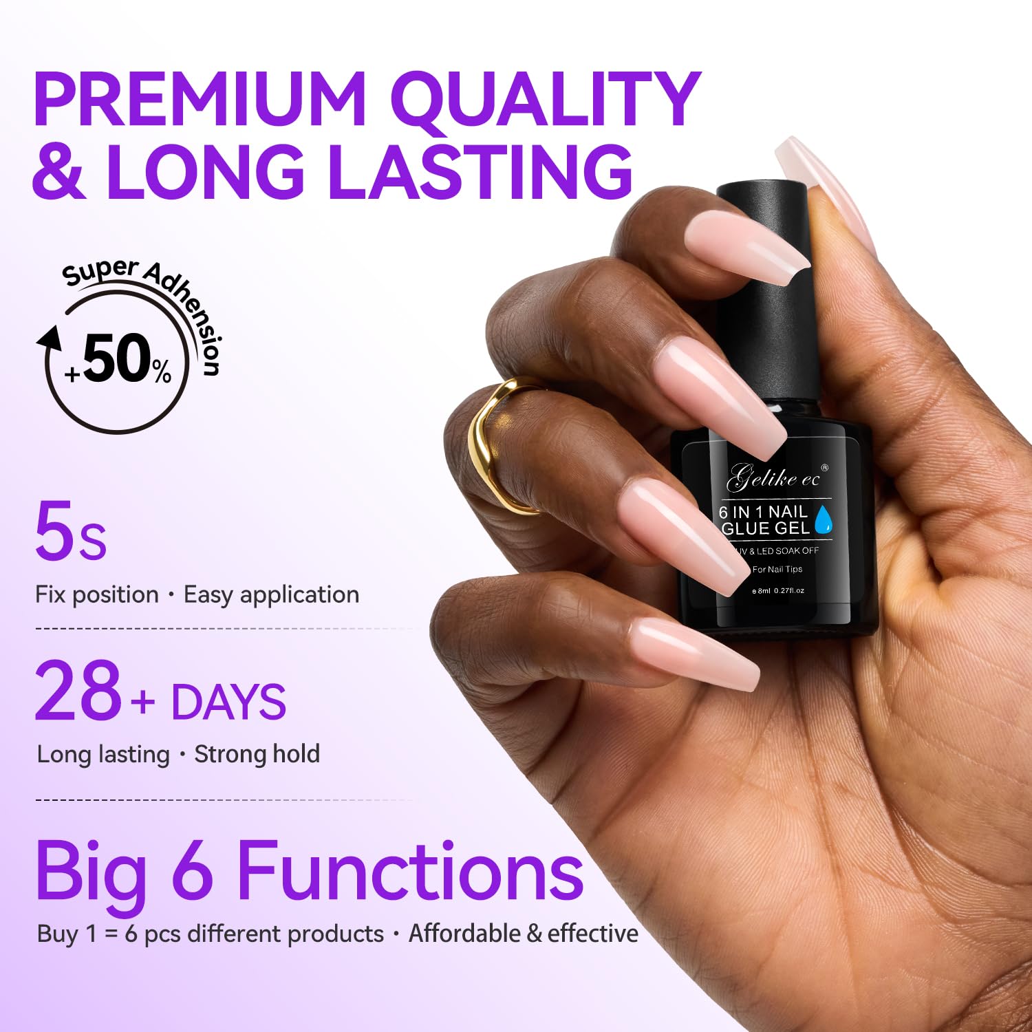 Gelike EC nail strengthener supports durable, flexible wear.