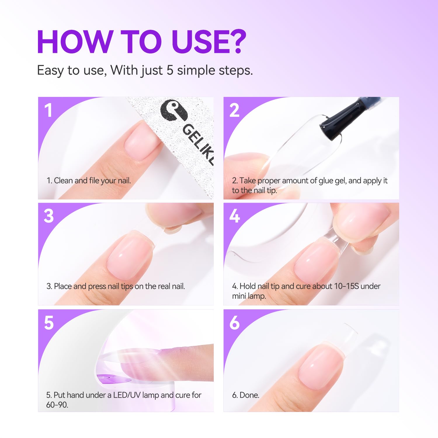 gelike ec quick-cure nails achieve secure adhesion in about 120 seconds.