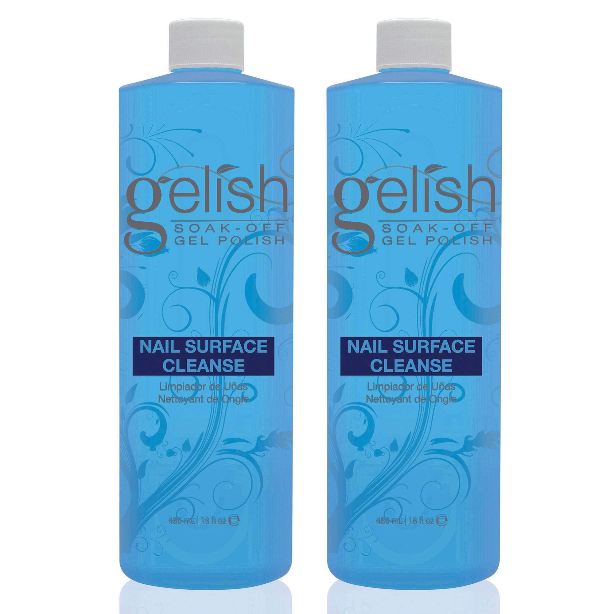 Gelish nail cleanser bottle with pour spout for precise surface prep.