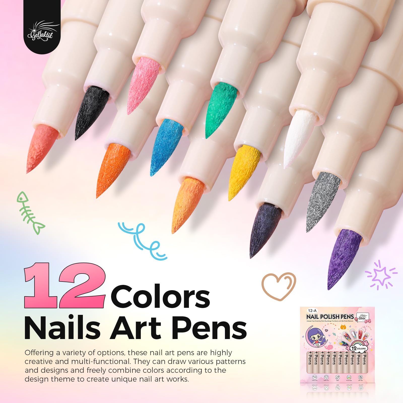 GELLAKTIK 0.7mm fine-tip nail art pens for precise lines and dots