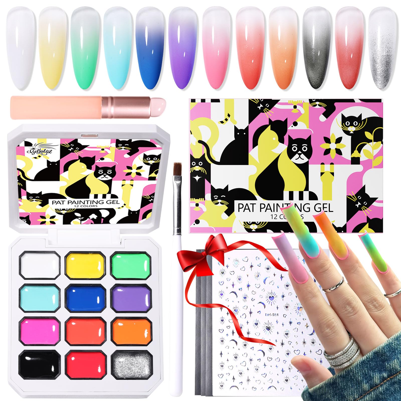 GELLAKTIK 12-color patting gel palette enables smooth gradient nails