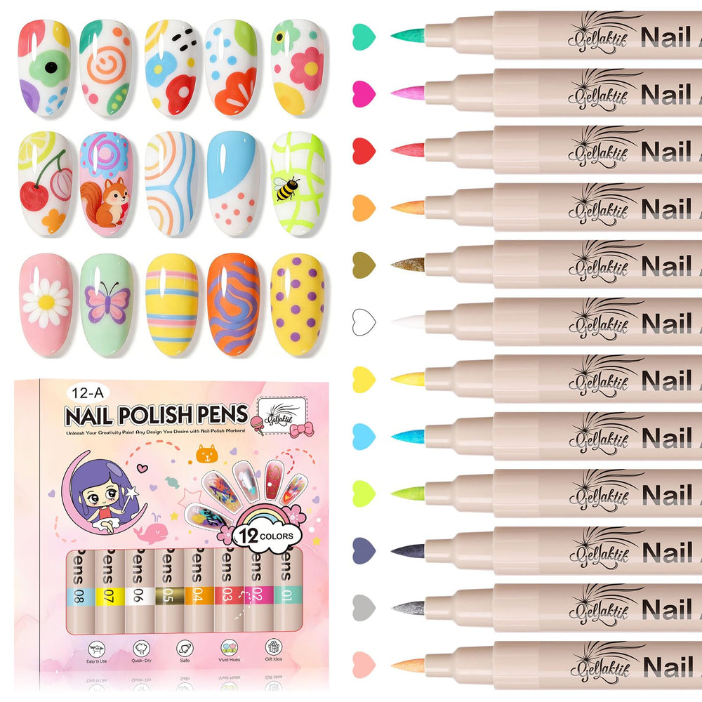 GELLAKTIK 12 color nail art pens set for versatile at home manicure