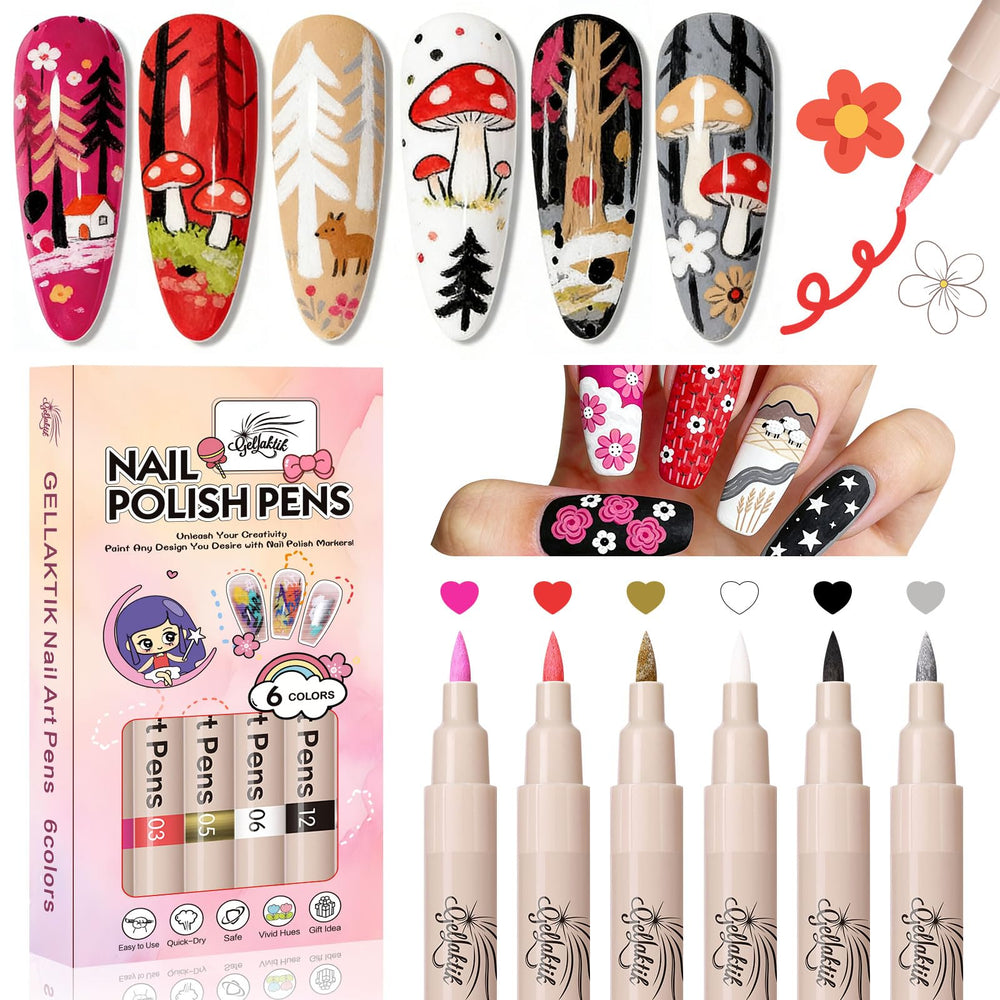 GELLAKTIK 6 colors nail art pens set with vibrant hues for DIY designs