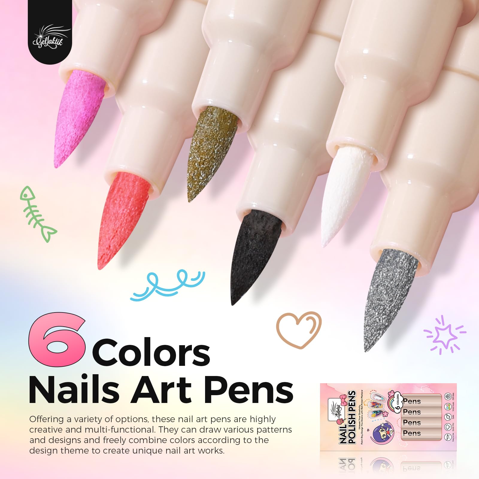 GELLAKTIK nail art pens 0.7mm tip closeup highlighting precise control