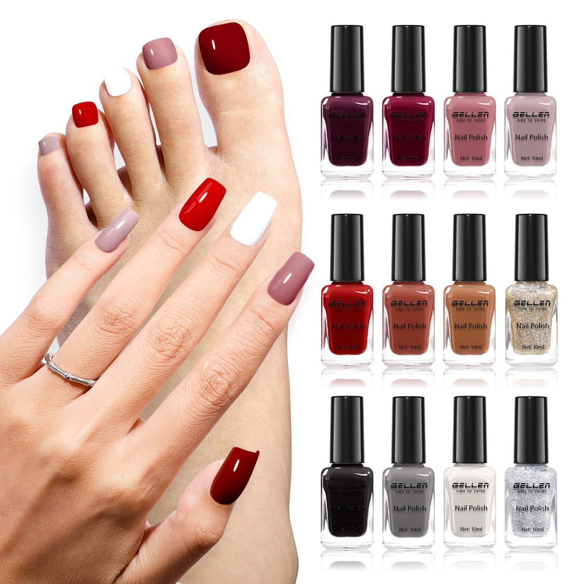 GELLEN 12-color nail polish set front view for versatile fall winter nails