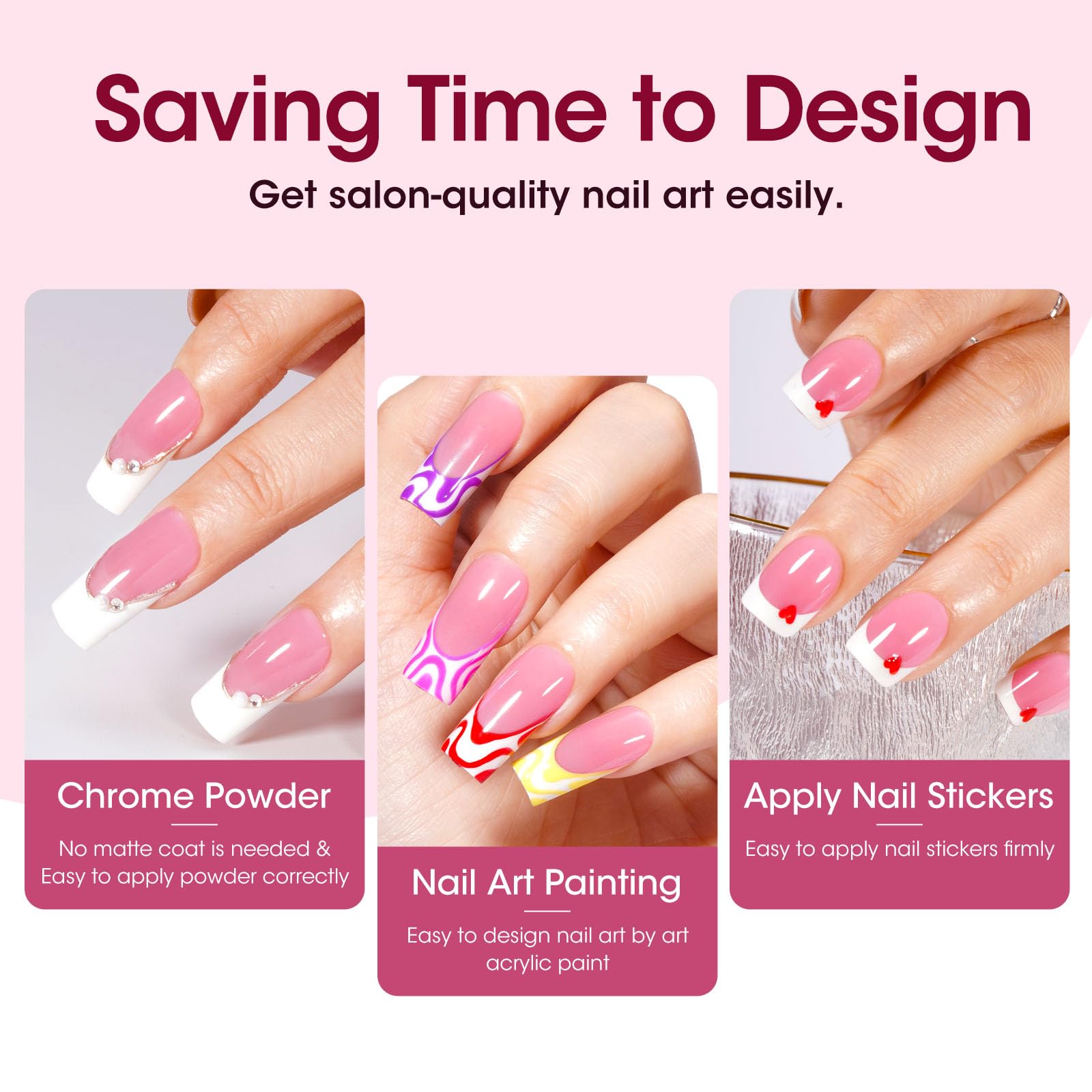 GELLEN 150-piece set of pink square French tips