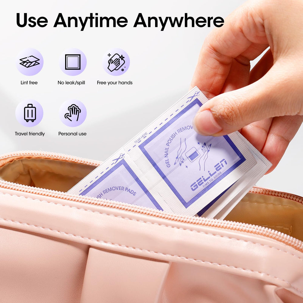 GELLEN pad quick-dissolve action; 3-5 seconds removal of air-dry polish.