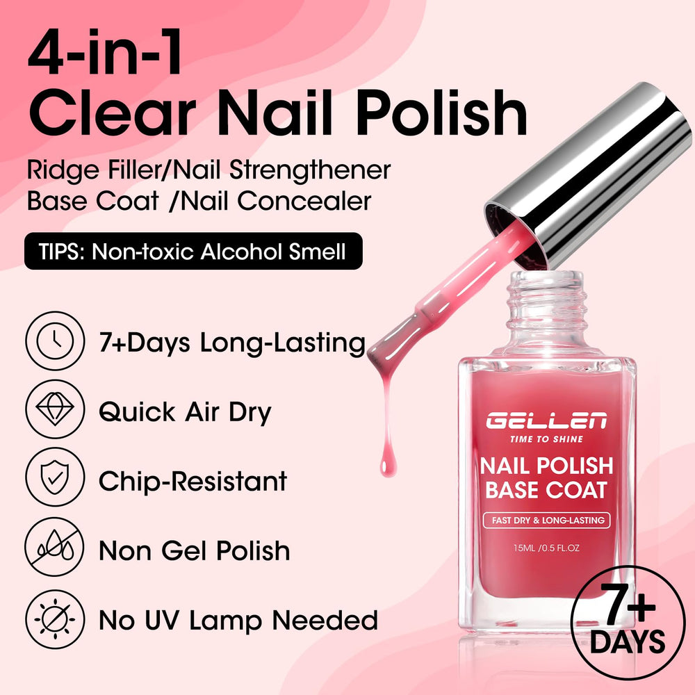 GELLEN 4in1 clear nail polish base coat brush detail for quick coverage.