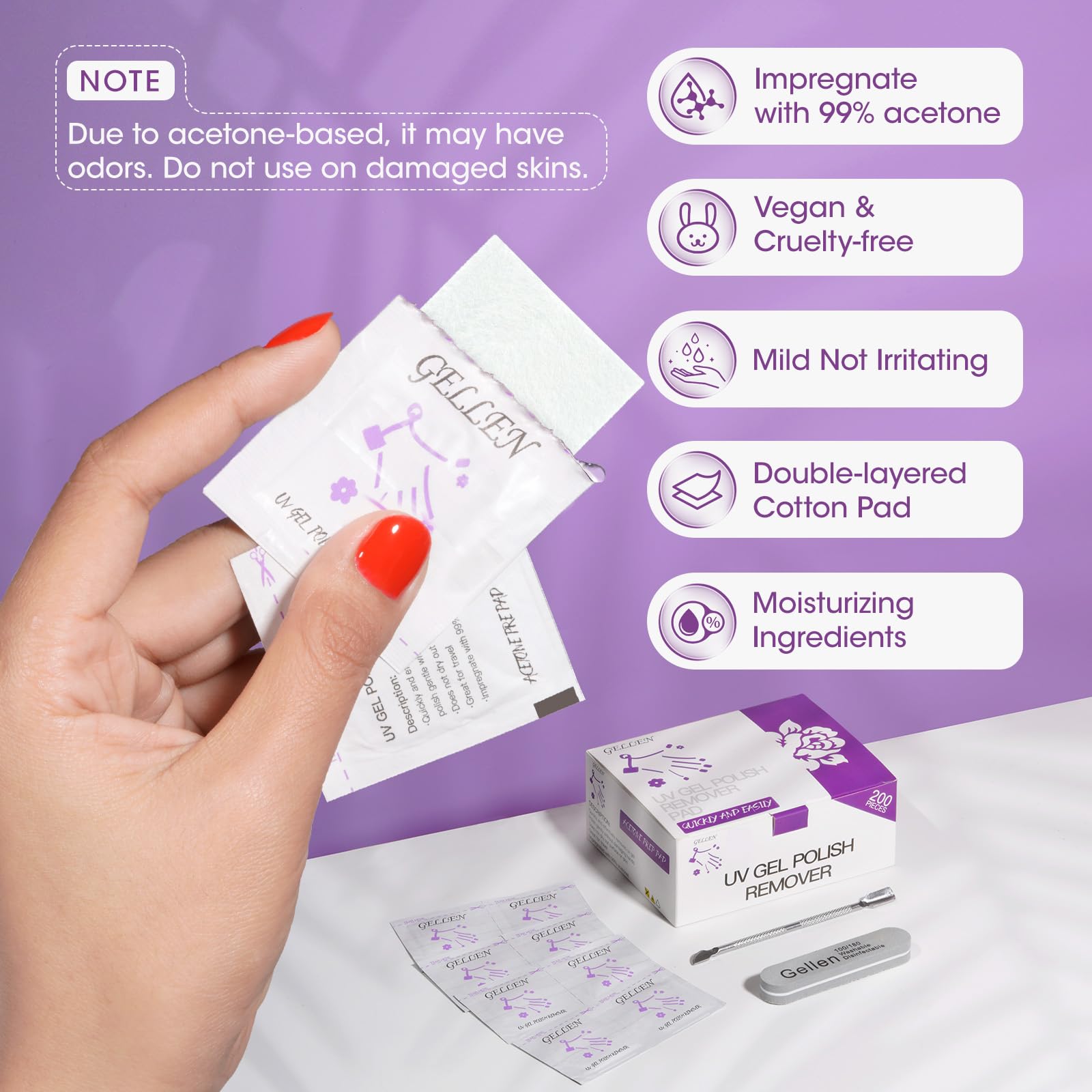 GELLEN adhesive-backed remover pads stay in place during use