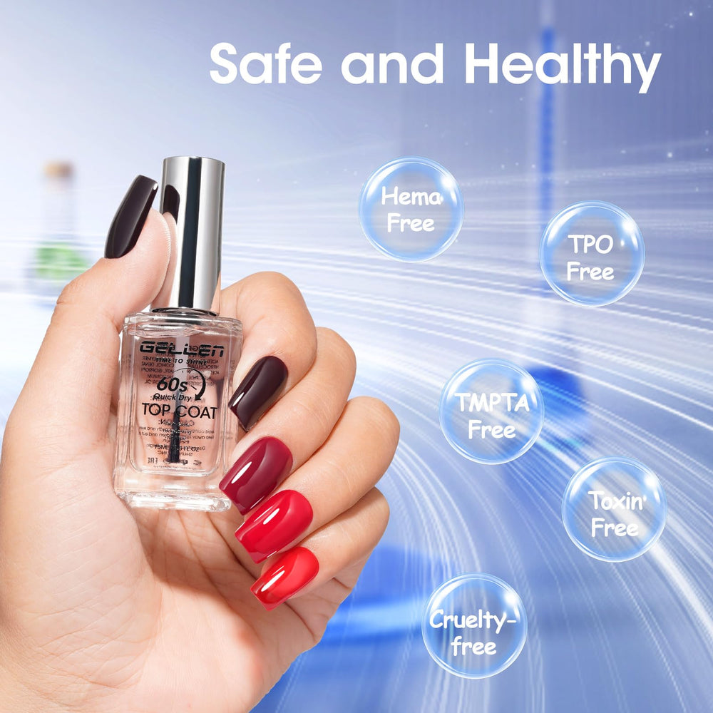 GELLEN top coat bottle with swatch, no chip protection for extended wear.