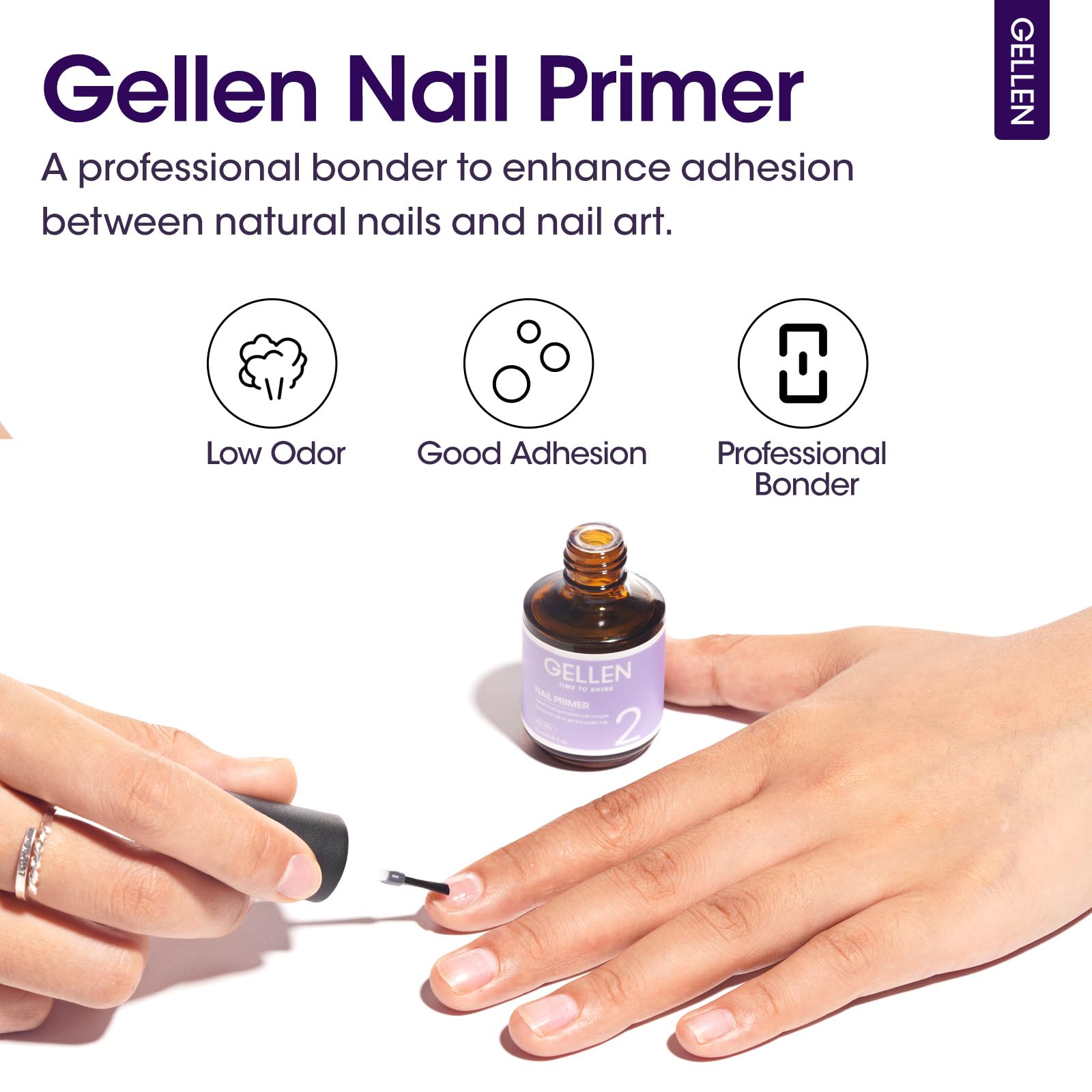 Gellen All nail products compatibility image conveys versatile use across gel, acrylic, and tips.