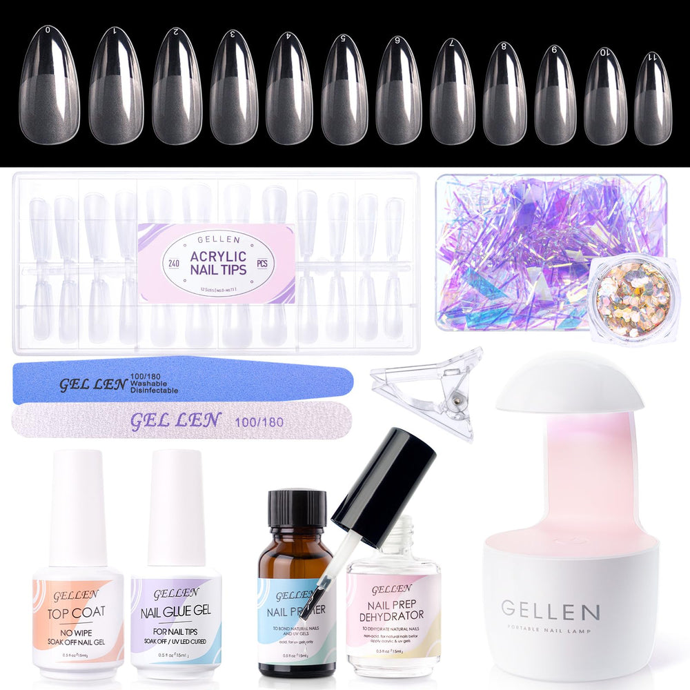 GELLEN almond nail tips 240pcs for easy at-home extensions.