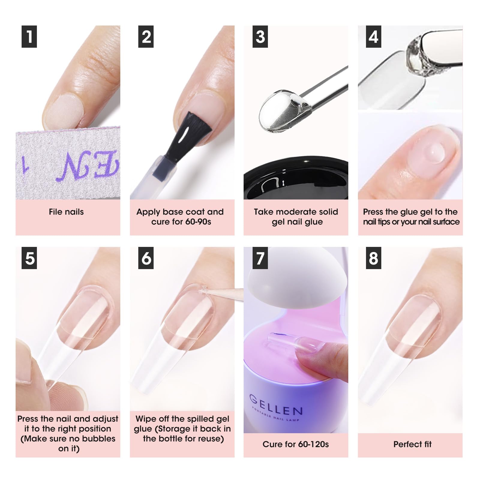 GELLEN at-home manicure setup with gel glue kit