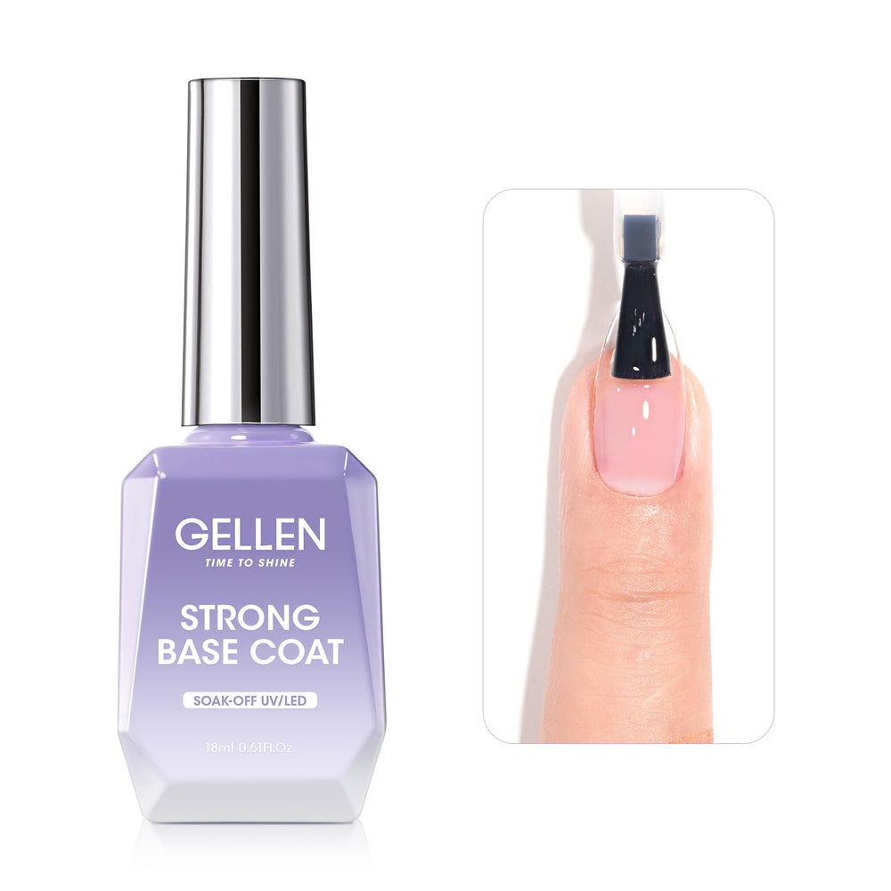 GELLEN base coat application stroke; prepares nails for even color adhesion.