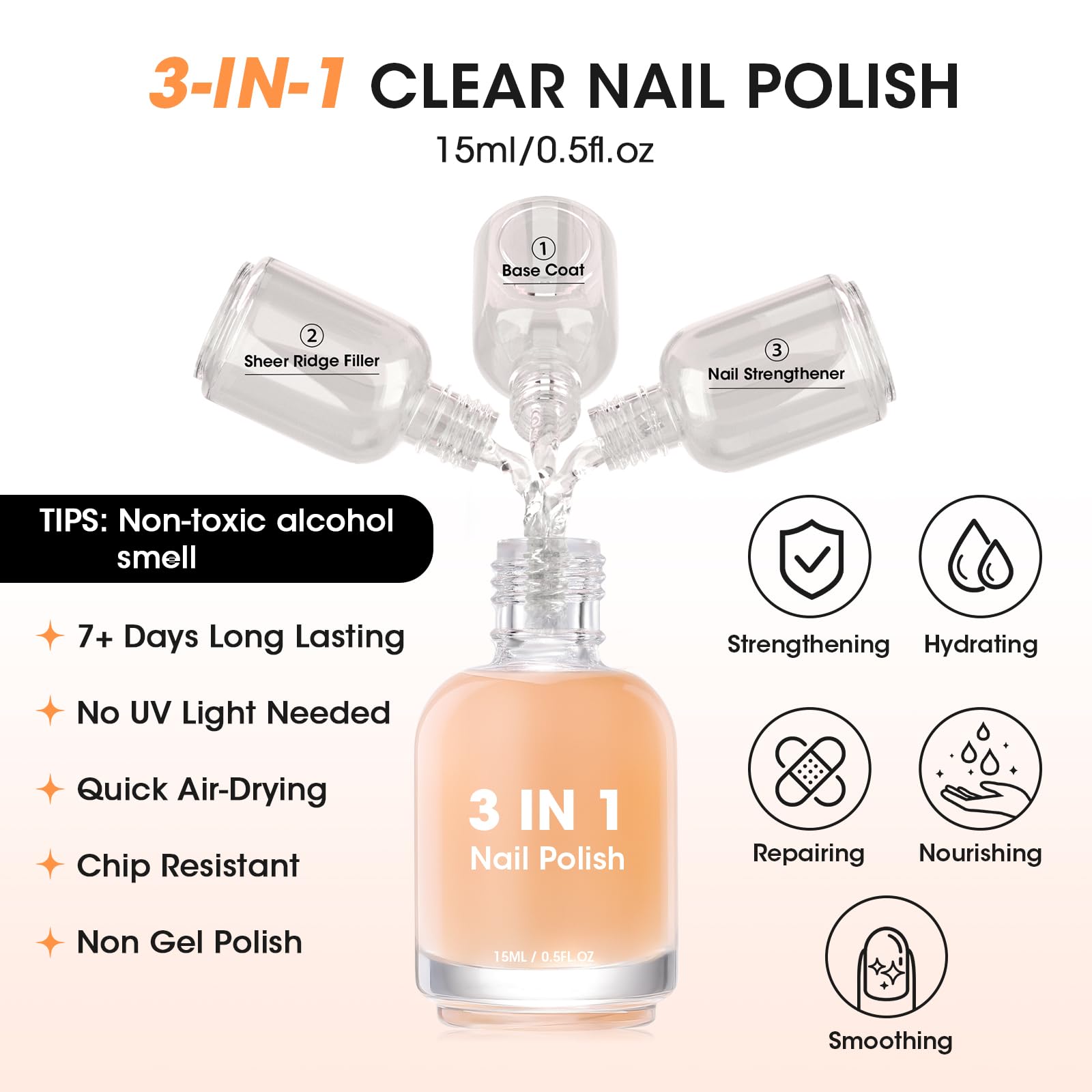 GELLEN Base Coat brush applying a smooth ridge-filling layer on nails.