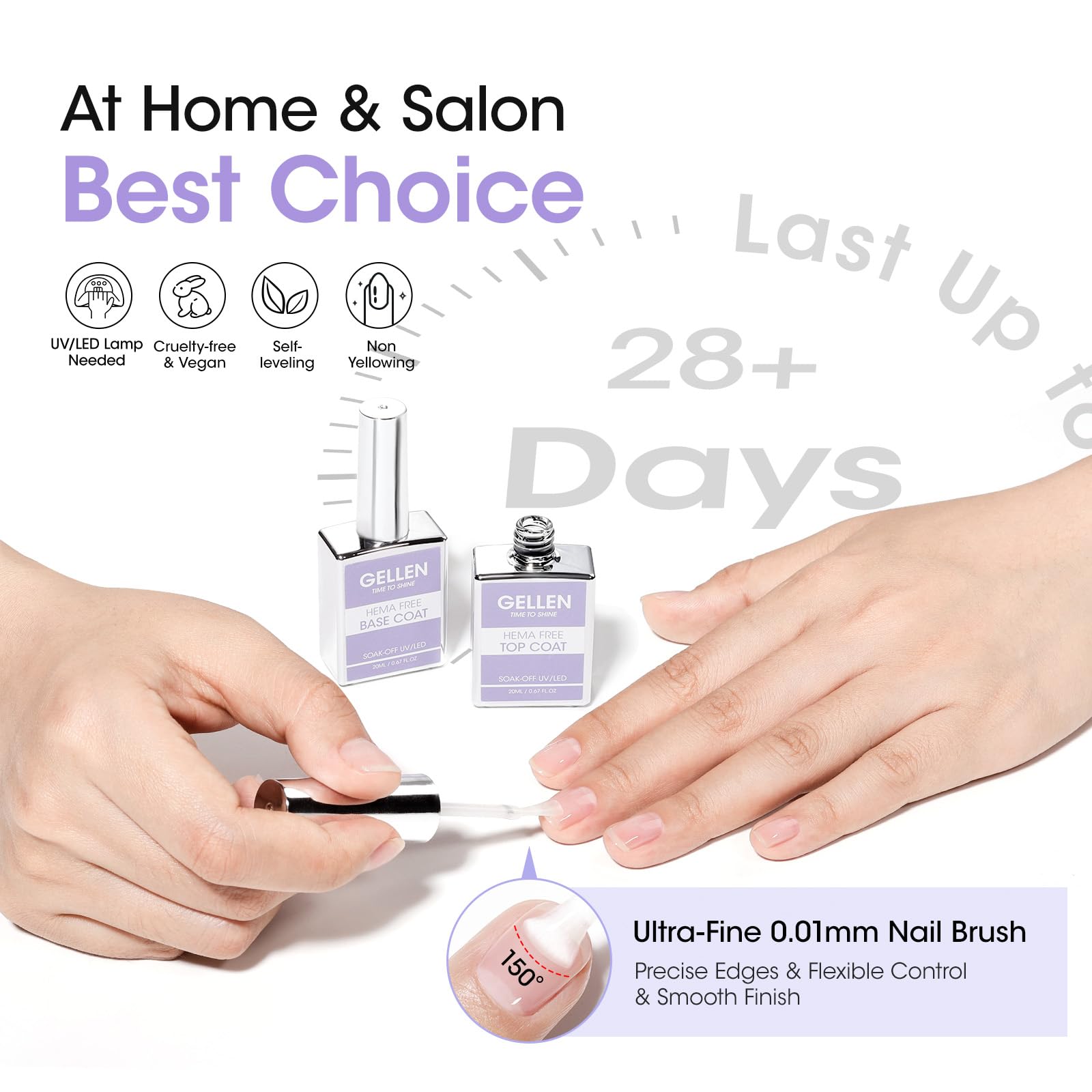 GELLEN brush applying base coat for easy DIY manicure.