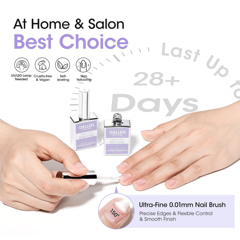 GELLEN brush applying base coat for easy DIY manicure.