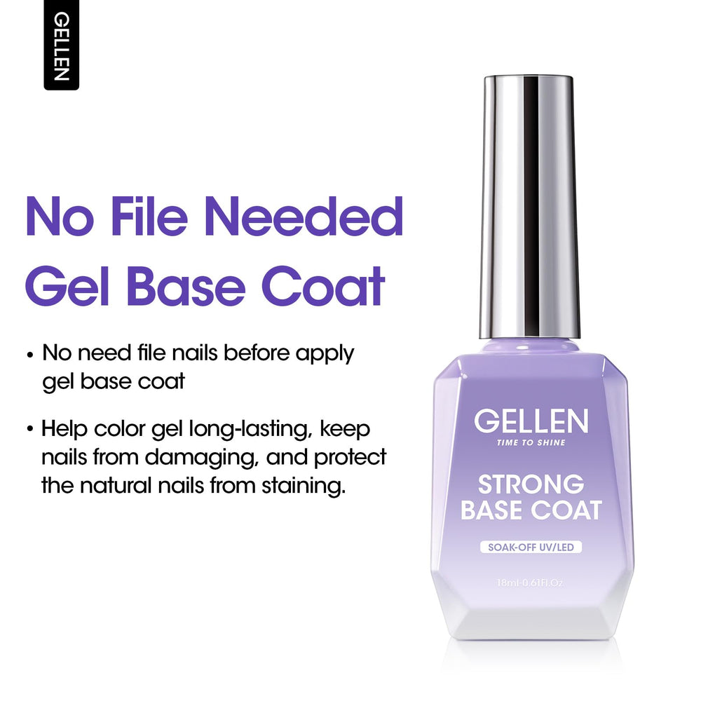 GELLEN base coat clear bottle showing a smooth protective base.