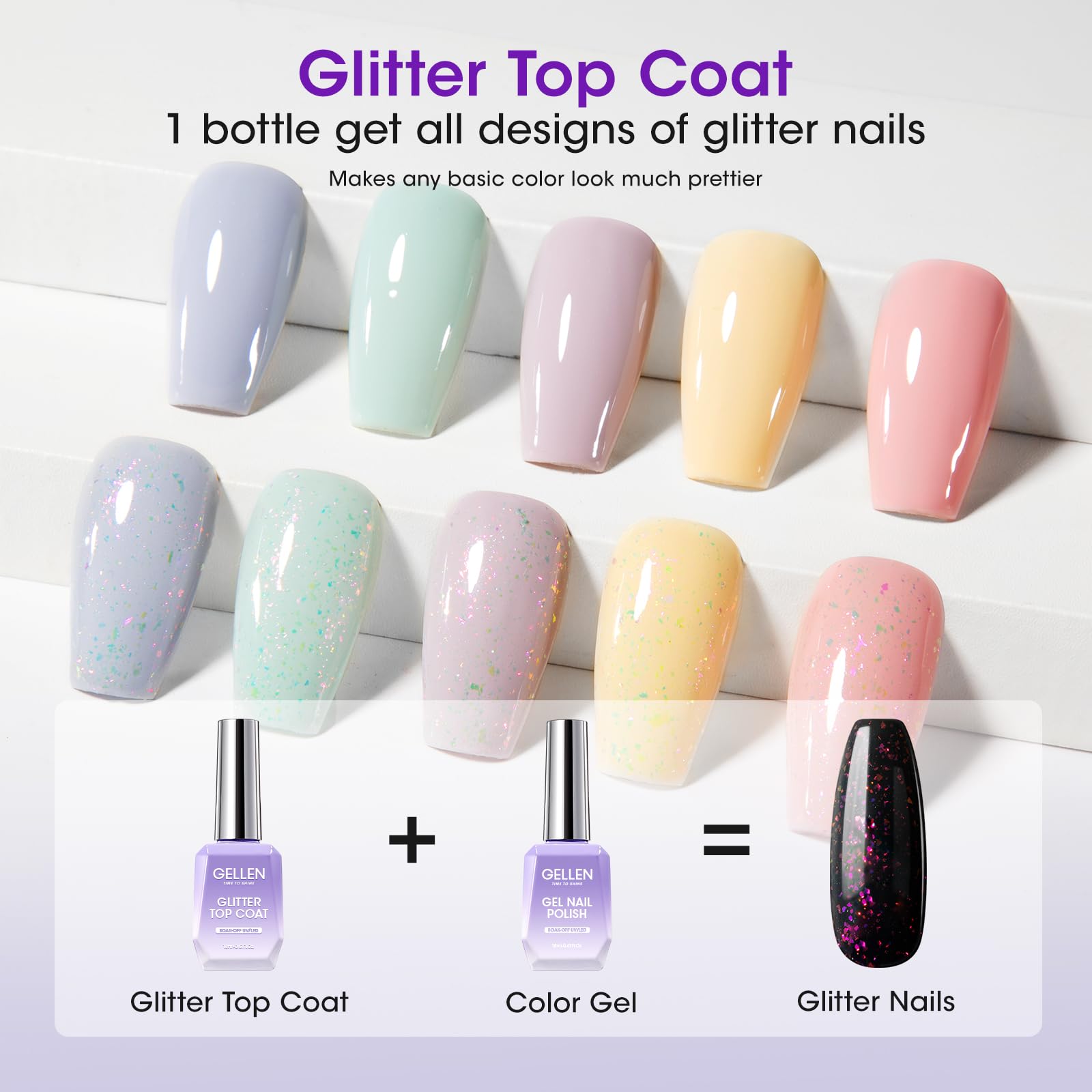 Gellen base and top coat kit set for versatile at-home manicures