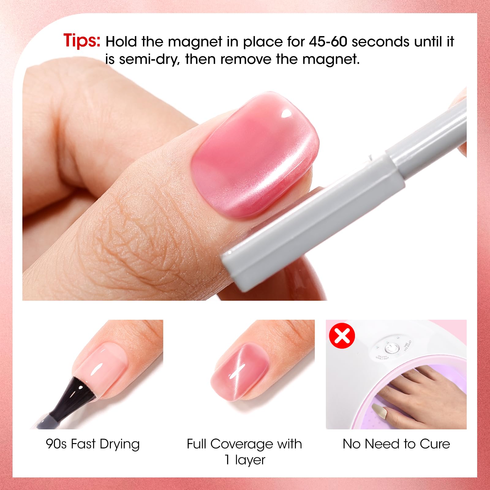 GELLEN magnet tool creates shimmering metallic cat-eye look under light.