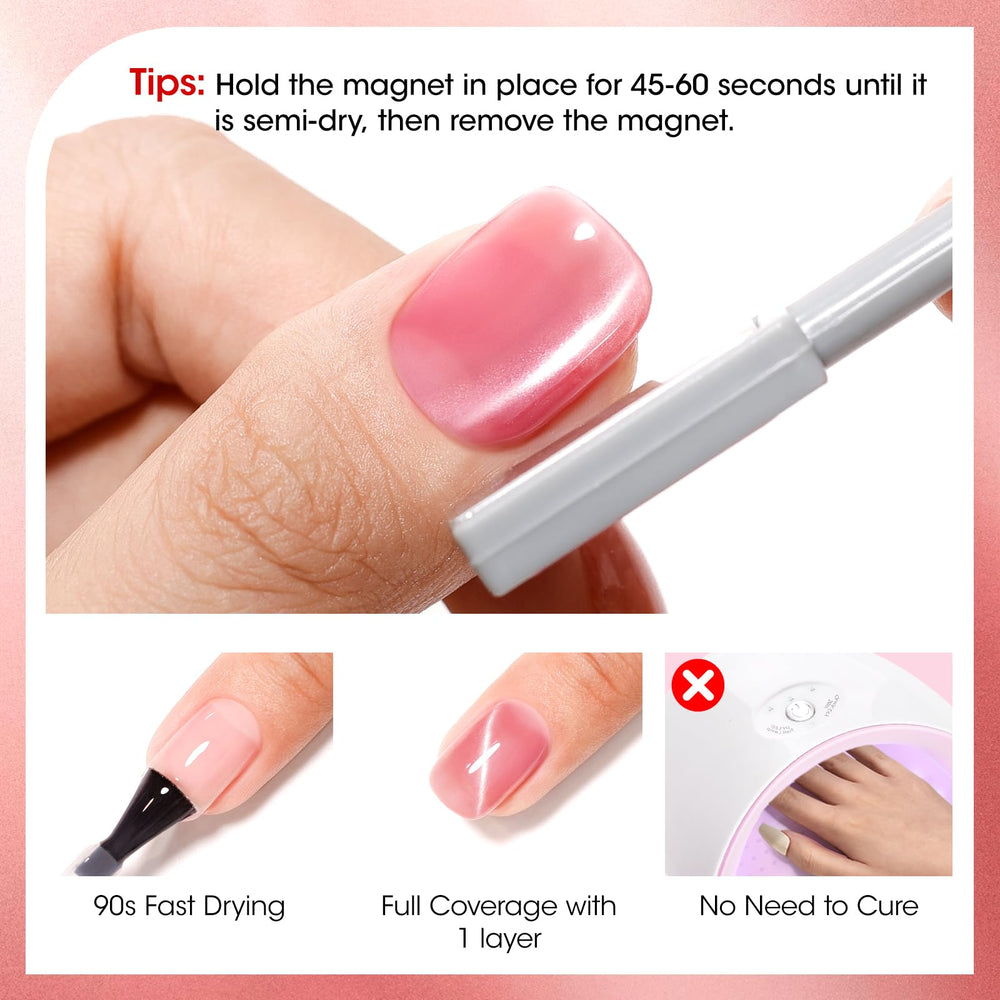 GELLEN magnet tool creates shimmering metallic cat-eye look under light.