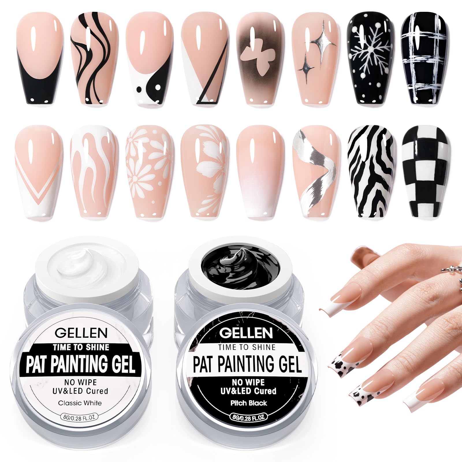 GELLEN black and white painting gel for precise line work and chic nail art
